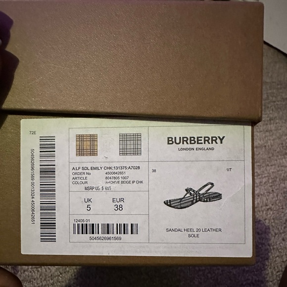 Burberry Beige Checkered Emily Sandals EUR 38 / UK 5 / US 7.5 - Picture 4 of 5